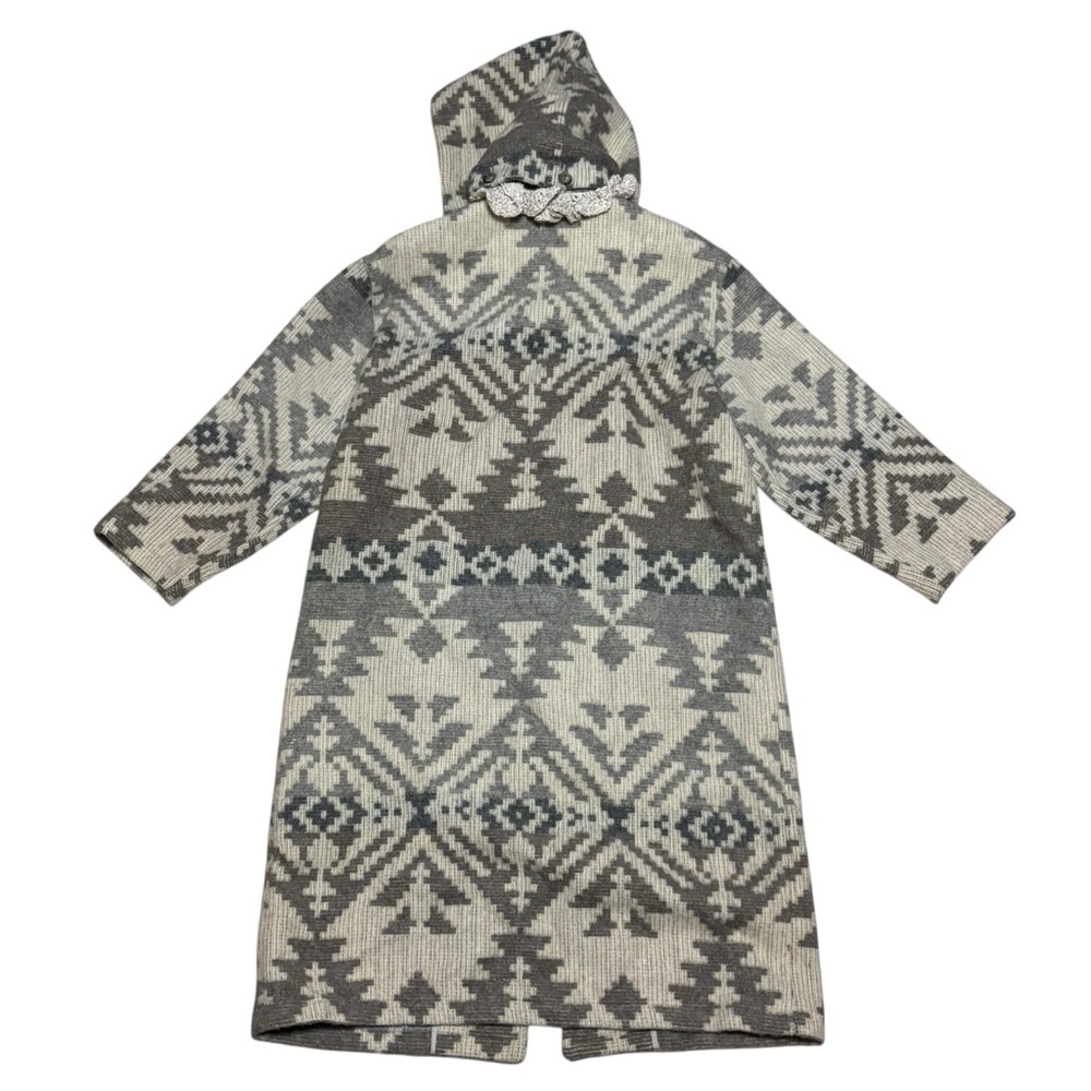 VTG WOOLRICH Aztec Tribal Western Duster Trench Coat Unisex Size Large In Beige - Picture 5 of 9